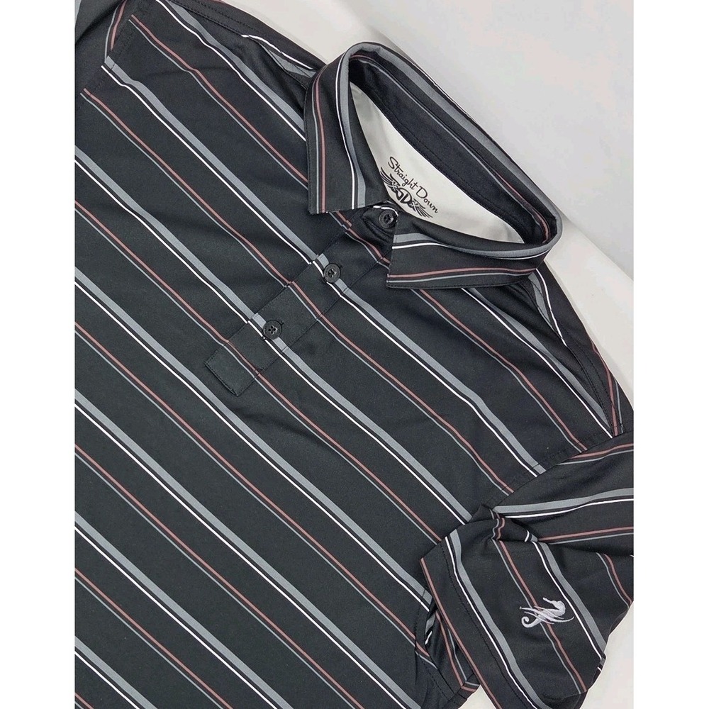 Straight Down Performance Golf Polo Shirt Men's Medium‎ Black Striped Stretch